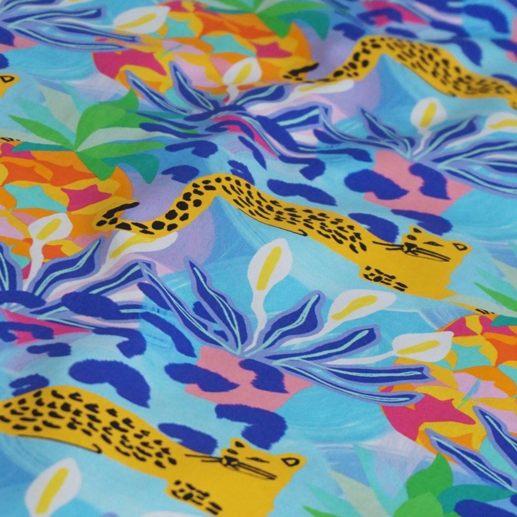 Preview: Baumwollstoff Motivdruck Jungle Jaguar bunt - Karina+Kind
